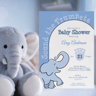 Cute Baby Elephant Blue Baby Shower Invitation