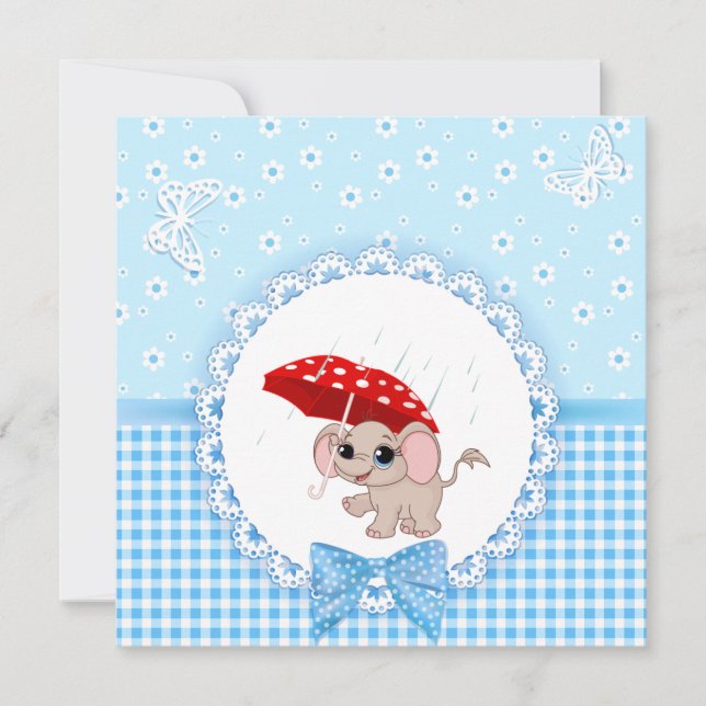 Cute Baby Elephant Blue Baby Sprinkle Shower Invitation (Front)