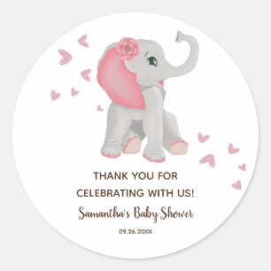 Cute Baby Elephant Blush Pink Baby Shower Favour Classic Round Sticker