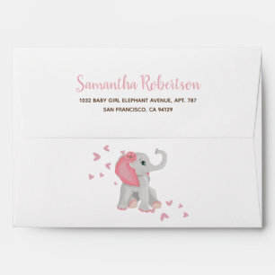 Cute Baby Elephant Blush Pink Watercolor hearts Envelope