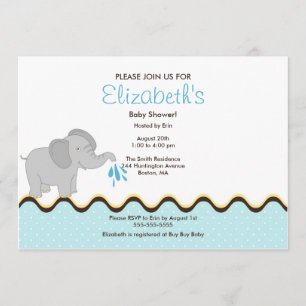 Cute Baby Elephant Boy Baby Shower Invitation