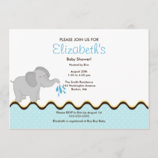 Cute Baby Elephant Boy Baby Shower Invitation