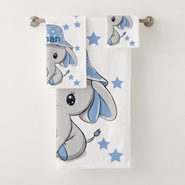 Cute Baby Elephant Boy  Bath Towel Set (Insitu)
