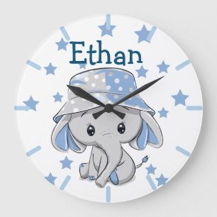 Cute Baby Elephant Boy Large Clock