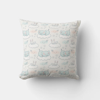 Cute Baby Elephant & Bunny Animal Pattern  Throw Pillow