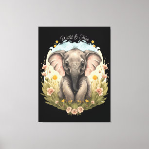  Cute Baby Elephant Calf Wildflower Wanderlust   Canvas Print