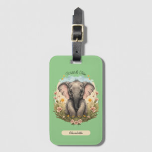 Cute Baby Elephant Calf Wildflower Wanderlust  Luggage Tag