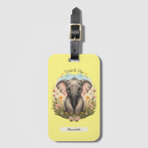 Cute Baby Elephant Calf Wildflower Wanderlust  Luggage Tag