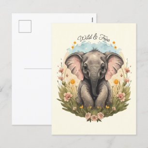 Cute Baby Elephant Calf Wildflower Wanderlust Post Holiday Postcard