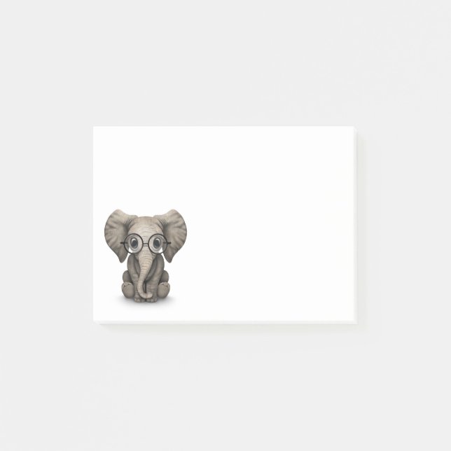 Cute Baby Elephant Calf with Reading Glasses Post-it Notes (Front)
