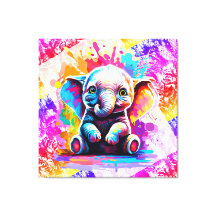 Cute Baby Elephant - Colourful Elephant Painting 