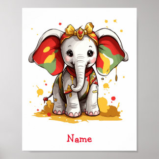 Cute Baby Elephant Custom Name  Poster