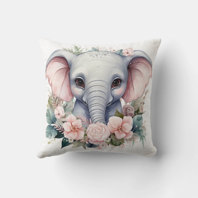 Cute Baby Elephant Decorative Pillow (Back)