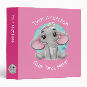 Cute Baby Elephant, DIY Name & Extra Text, Pink Binder