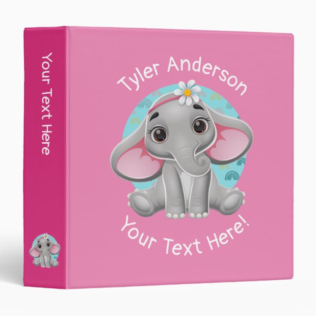 Cute Baby Elephant, DIY Name & Extra Text, Pink Binder (Front/Spine)