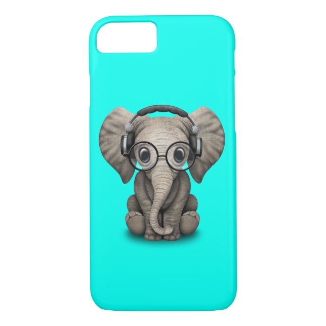 Cute Baby Elephant Dj Wearing Headphones and Glass Case-Mate iPhone Case (Back)