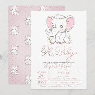 Cute Baby Elephant Dots Baby Shower Invitation