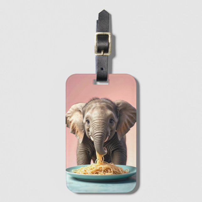 Cute Baby Elephant Eating Spaghetti Luggage Tag (Front Vertical)