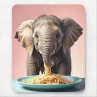 Cute Baby Elephant Eating Spaghetti