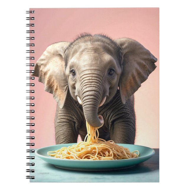 Cute Baby Elephant Eating Spaghetti Notebook (Front)
