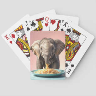 Cute Baby Elephant Eating Spaghetti Playing Cards
