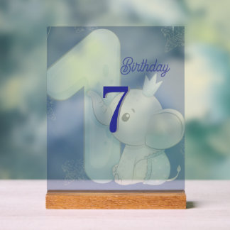 Cute Baby Elephant First Birthday Acrylic Sign