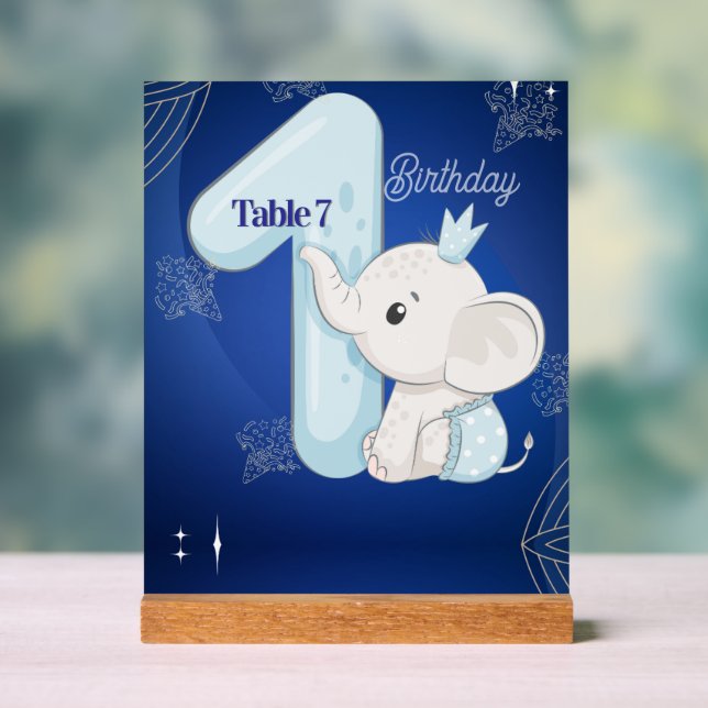 Cute Baby Elephant First Birthday Acrylic Sign (Neutral)