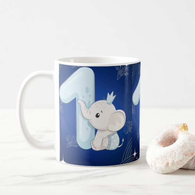 Cute Baby Elephant First Birthday Coffee Mug (With Donut)