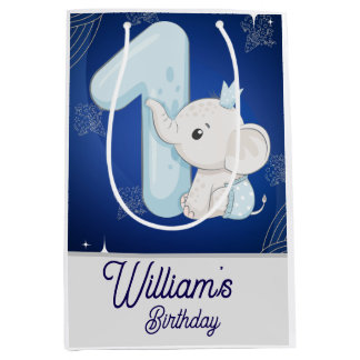 Cute Baby Elephant First Birthday Medium Gift Bag