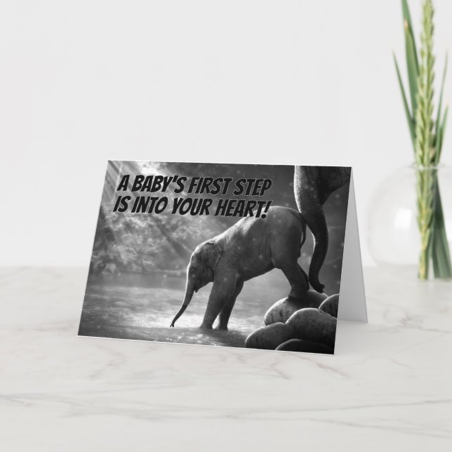 Cute Baby Elephant First Steps into your heart Card (Front)
