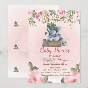 Cute Baby Elephant,Floral Baby Shower Invitation