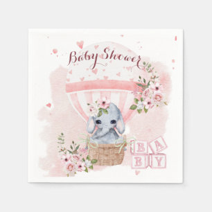 Cute Baby Elephant Floral Pink Baby Shower Napkin
