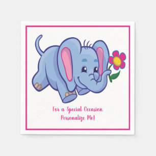 Cute Baby Elephant & Flower Personalized Napkin