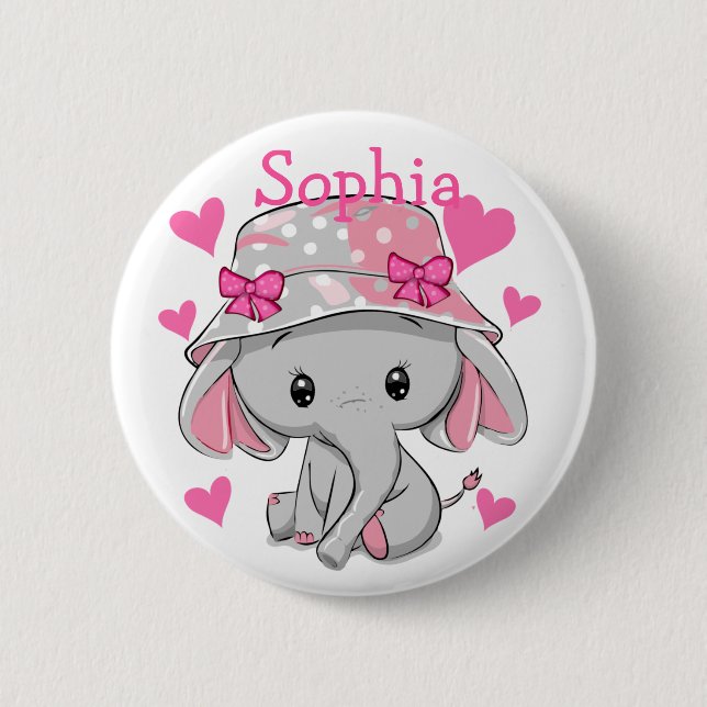 Cute Baby Elephant Girl  2 Inch Round Button (Front)
