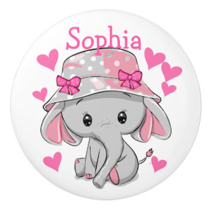 Cute Baby Elephant Girl  Ceramic Knob