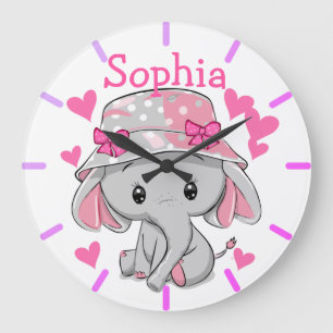 Cute Baby Elephant Girl Large Clock