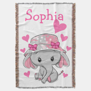 Cute Baby Elephant Girl Throw Blanket