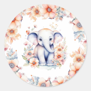 Cute Baby Elephant Girl's Baby Shower  Classic Round Sticker