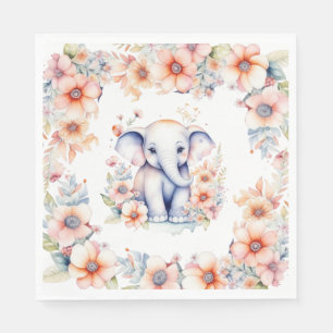 Cute Baby Elephant Girl's Baby Shower  Napkin