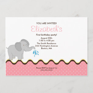 Cute Baby Elephant Girl's Birthday Invitation