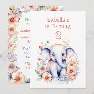 Cute Baby Elephant Girl's Birthday Party  Invitation