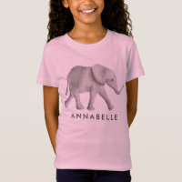 Cute Baby Elephant Girls Tee Shirt, T-Shirt
