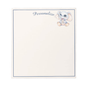 Cute Baby Elephant Grey Pale Pink Personalized Notepad