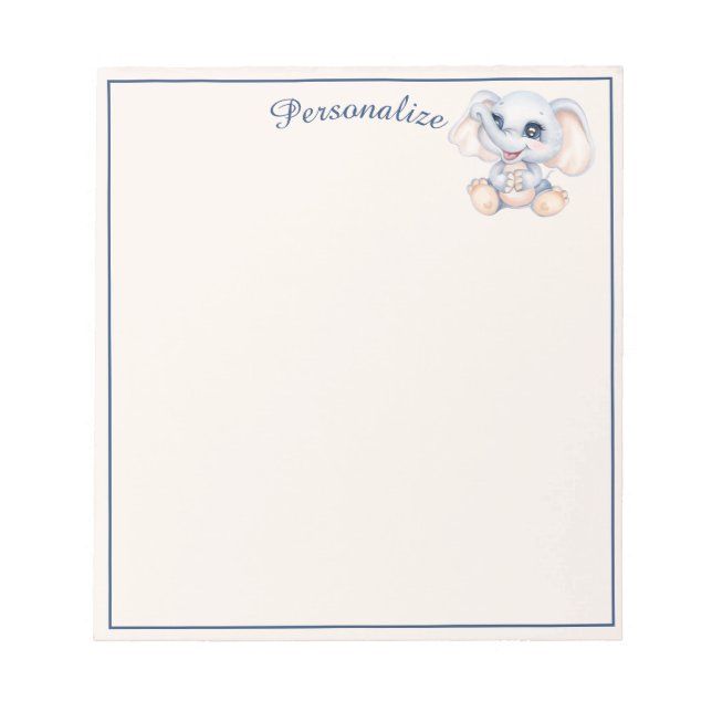 Cute Baby Elephant Grey Pale Pink Personalized Notepad (Front)