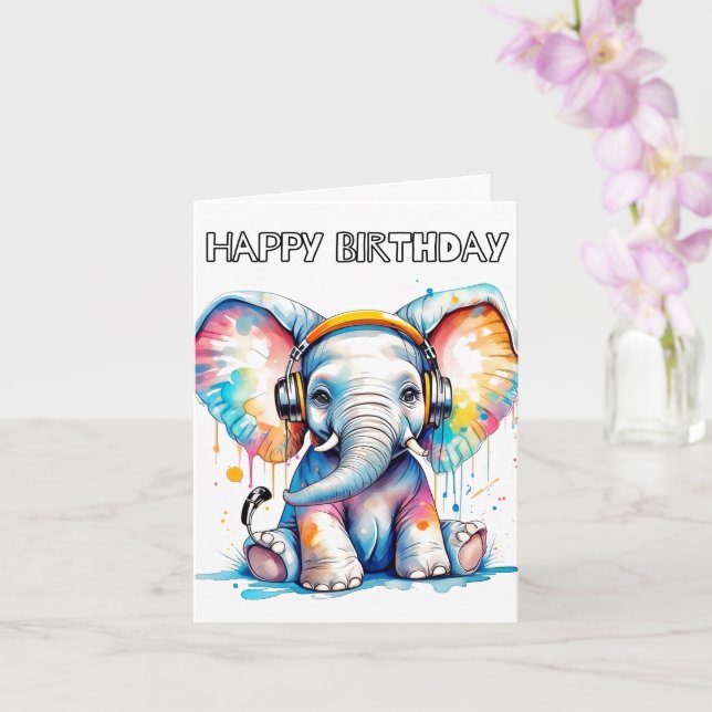 Cute Baby Elephant Happy Birthday Card (Orchid)