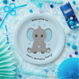 Cute baby elephant in blue, custom  paper plate