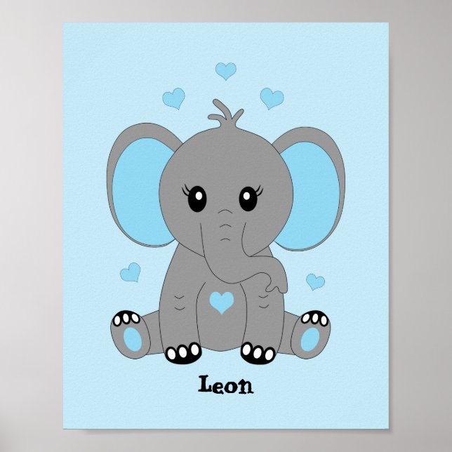 Cute baby elephant in blue for boys  poster (Front)