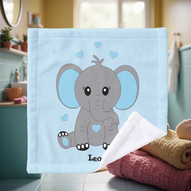 Cute baby elephant in blue for boys wash cloth (Creator Uploaded)