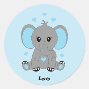 Cute baby elephant in blue, hand drawn  classic round sticker