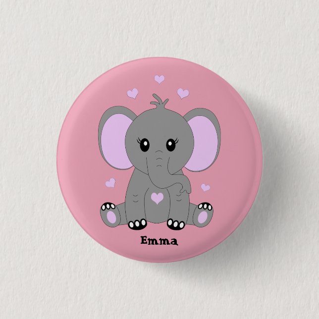 Cute baby elephant in pink for girls   1 inch round button (Front)